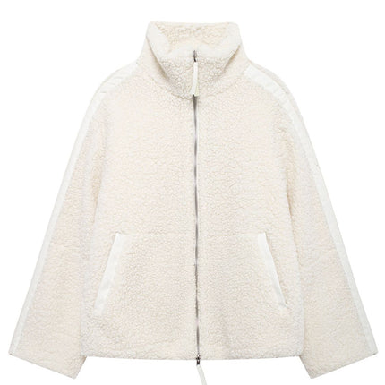 Zip Up Turtleneck Long Sleeve Plush Jacket