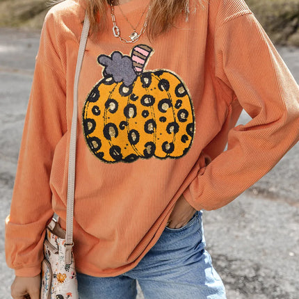 Pumpkin Round Neck Long Sleeve Sweatshirt