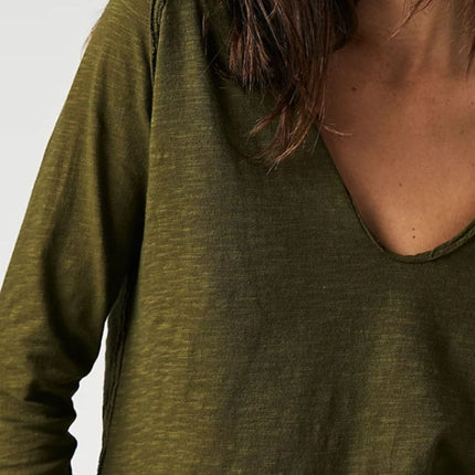 Exposed Seam Notched Long Sleeve T-Shirt