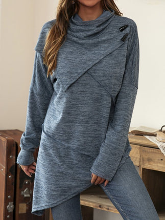 Asymmetrical Hem Cowl Neck Long Sleeve T-Shirt