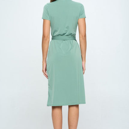 RENEE C Tie Front Surplice Short Sleeve Dress