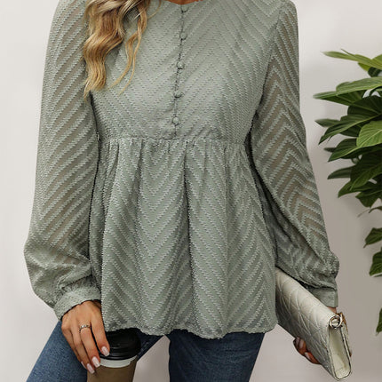 Peplum Round Neck Long Sleeve Blouse