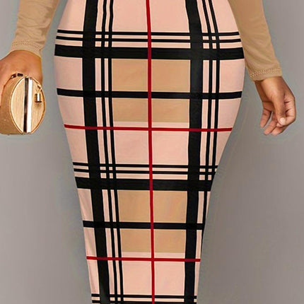 Plus Size Plaid Long Sleeve Mini Dress