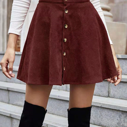 Buttoned Corduroy Mini Skirt