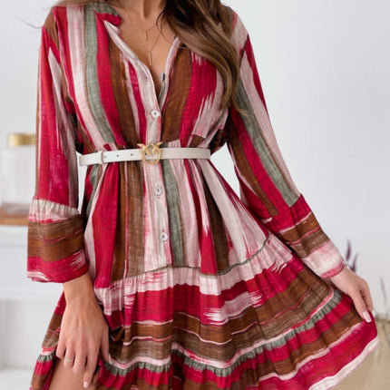 Buttoned Striped Long Sleeve Mini Dress