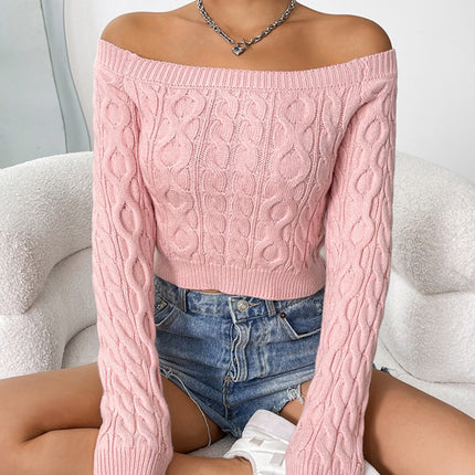 Cable-Knit Off-Shoulder Long Sleeve Knit Top