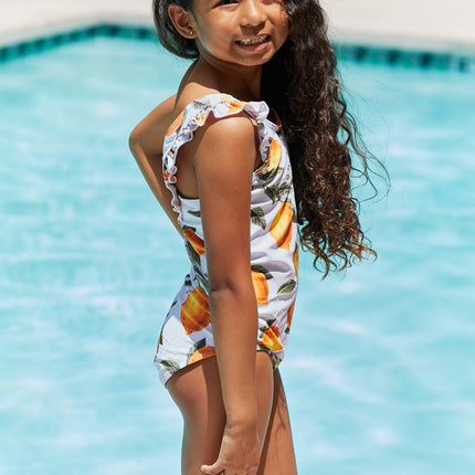 Marina West Swim Float On Ruffled One-Piece in Citrus Orange