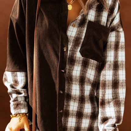 Plaid Button Up Drop Shoulder Shacket