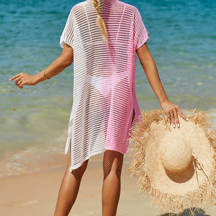 Double Take Openwork Contrast Slit Knit Cover Up