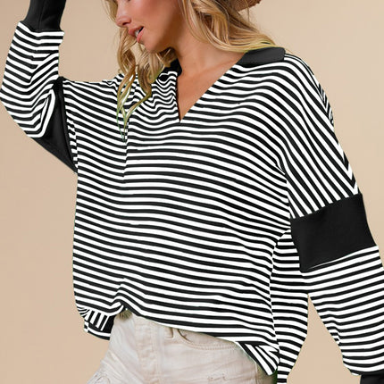 BiBi Striped Contrast Long Sleeve Knit Top