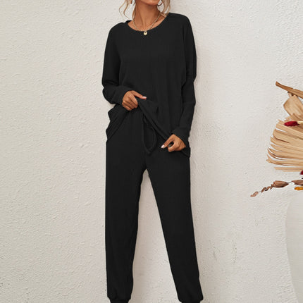 Round Neck Dropped Shoulder Top and Joggers Lounge Set