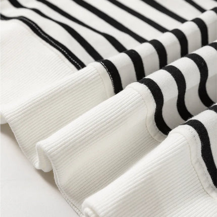 Slit Striped Round Neck Long Sleeve Sweatshirt - Vickie Lynn's