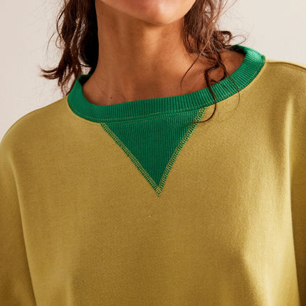 Contrast Trim Round Neck Long Sleeve Sweatshirt