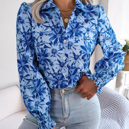 Floral Collared Neck Long Sleeve Shirt