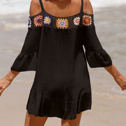 Crochet Cold Shoulder Three-Quarter Sleeve Cover Up