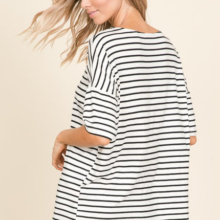 BOMBOM Striped Round Neck T-Shirt