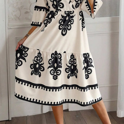 Printed Half Sleeve Knee Length Dress