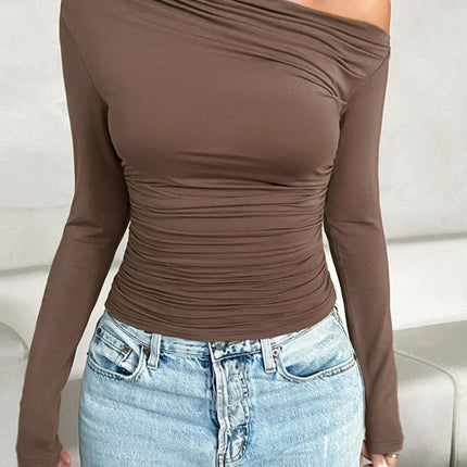 Ruched One Shoulder Long Sleeve T-Shirt