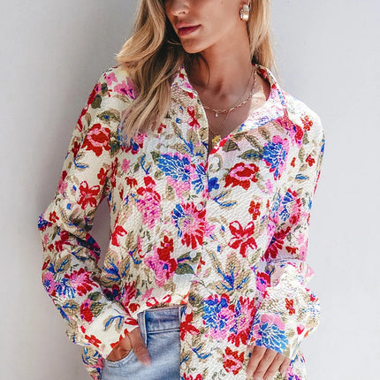 Floral Collared Neck Long Sleeve Shirt