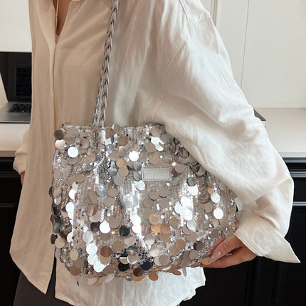 Sequin Braided Strap Shoulder Bag