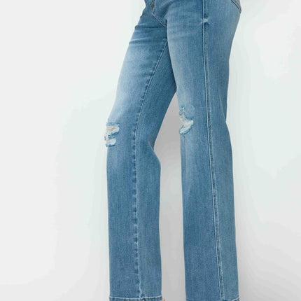 bytos Full Size Distressed High Rise Straight Jeans