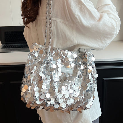 Sequin Braided Strap Shoulder Bag