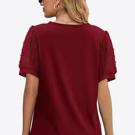 Swiss Dot Puff Sleeve V-Neck Tee