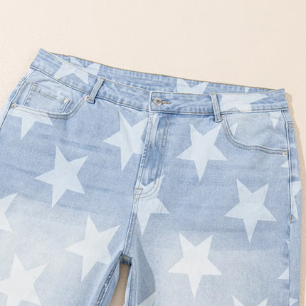 Plus Size Star Straight Leg Jeans with Pockets