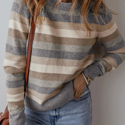 Striped Round Neck Long Sleeve Sweater