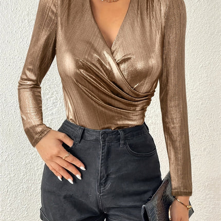 Surplice Long Sleeve Blouse