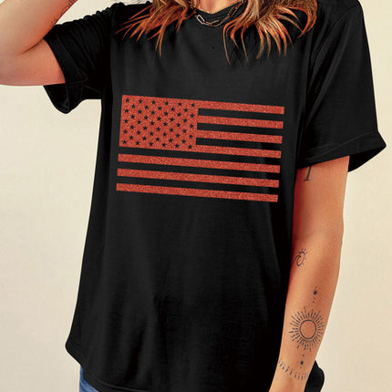 US Flag Round Neck Short Sleeve T-Shirt