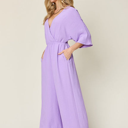 Double Take Full Size Half Sleeve Wide Leg Jumpsuit