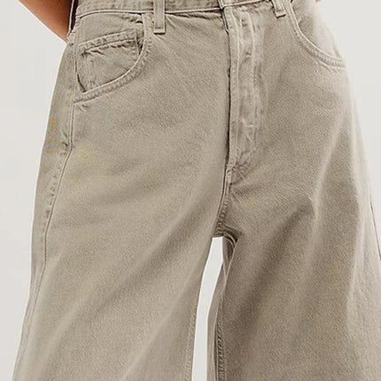 Raw Hem Wide Leg Jeans with Pockets