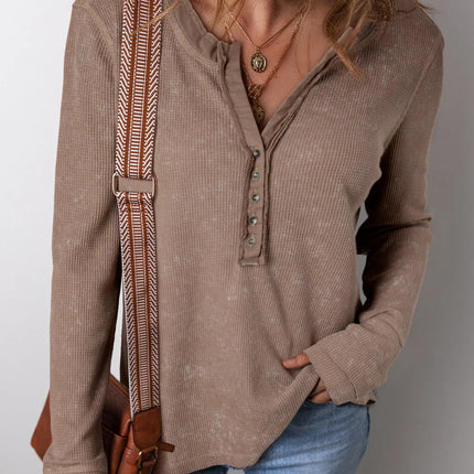 Notched Long Sleeve Top