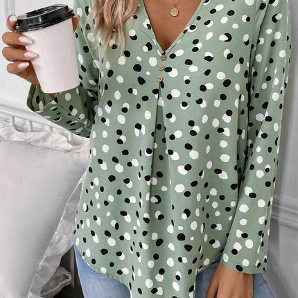 Printed V-Neck Long Sleeve Blouse