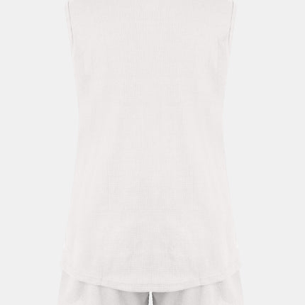 Full Size Waffle-Knit Notched Top and Shorts Set