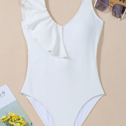 Ruffled V-Neck Wide Strap One-Piece Swimwear