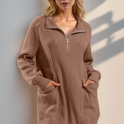 Double Take Waffle Long Sleeve Mini Dress with Pockets - Vickie Lynn's