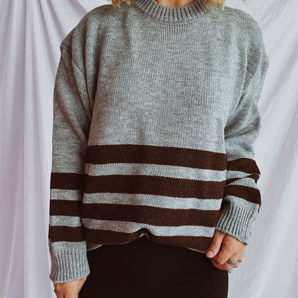 Striped Dropped Shoulder Long Sleeve Sweater