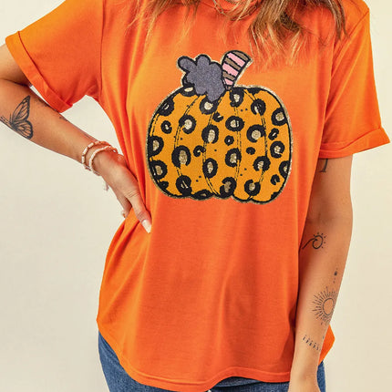 Pumpkin Round Neck Short Sleeve T-Shirt