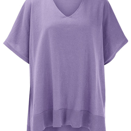 Slit V-Neck Half Sleeve Knit Top