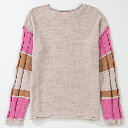 Color Block Round Neck Long Sleeve  Sweater