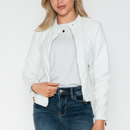 Snobbish PU Leather Zip Up Jacket with Pockets