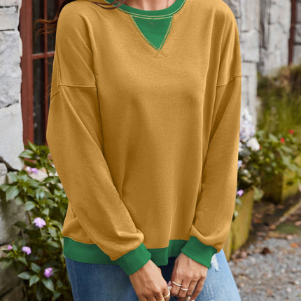 Lovelet Contrast Round Neck Long Sleeve Sweatshirt