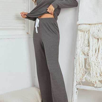 Notched Long Sleeve Top and Pants Set