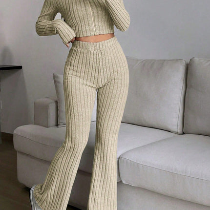 Zip Up Long Sleeve Top and Pants Set