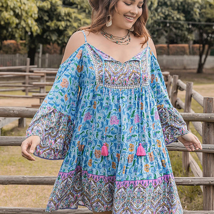 Plus Size Printed Long Sleeve Mini Dress