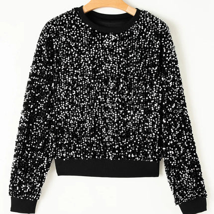 Sequin Round Neck Long Sleeve Top