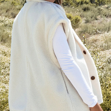 Fuzzy Mock Neck Button Up Vest Coat