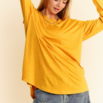 Davi & Dani Solid Color Boat Neck Long Sleeve T-Shirt